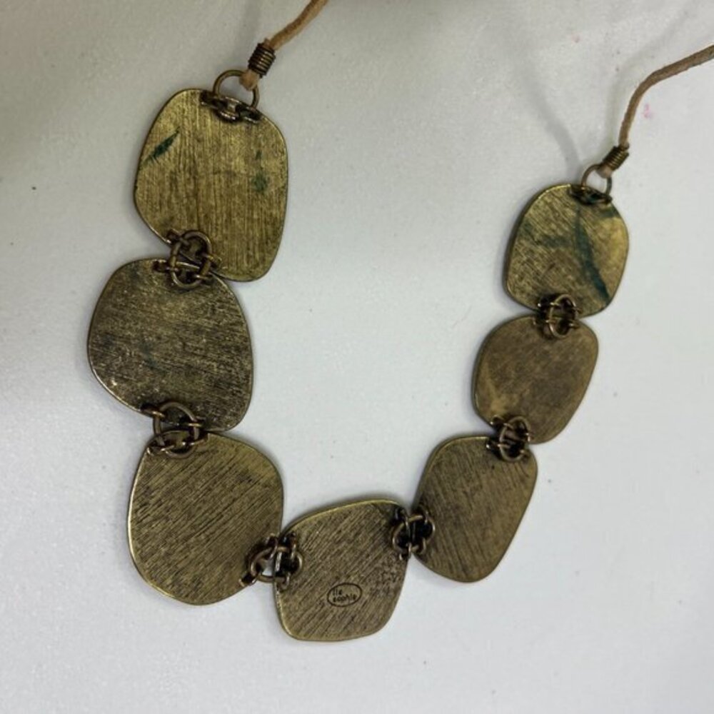 Lia Sophia Necklace Statement Blue Suede Brown Southwestern Boho Big Gold Tone U - Picture 6 of 7